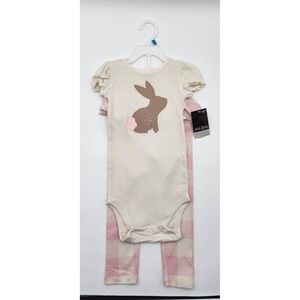 Cute Baby Girls 2 Piece Outfit Set‎ Bunny Bodysuit & Plaid Pants 24M NWT Pink